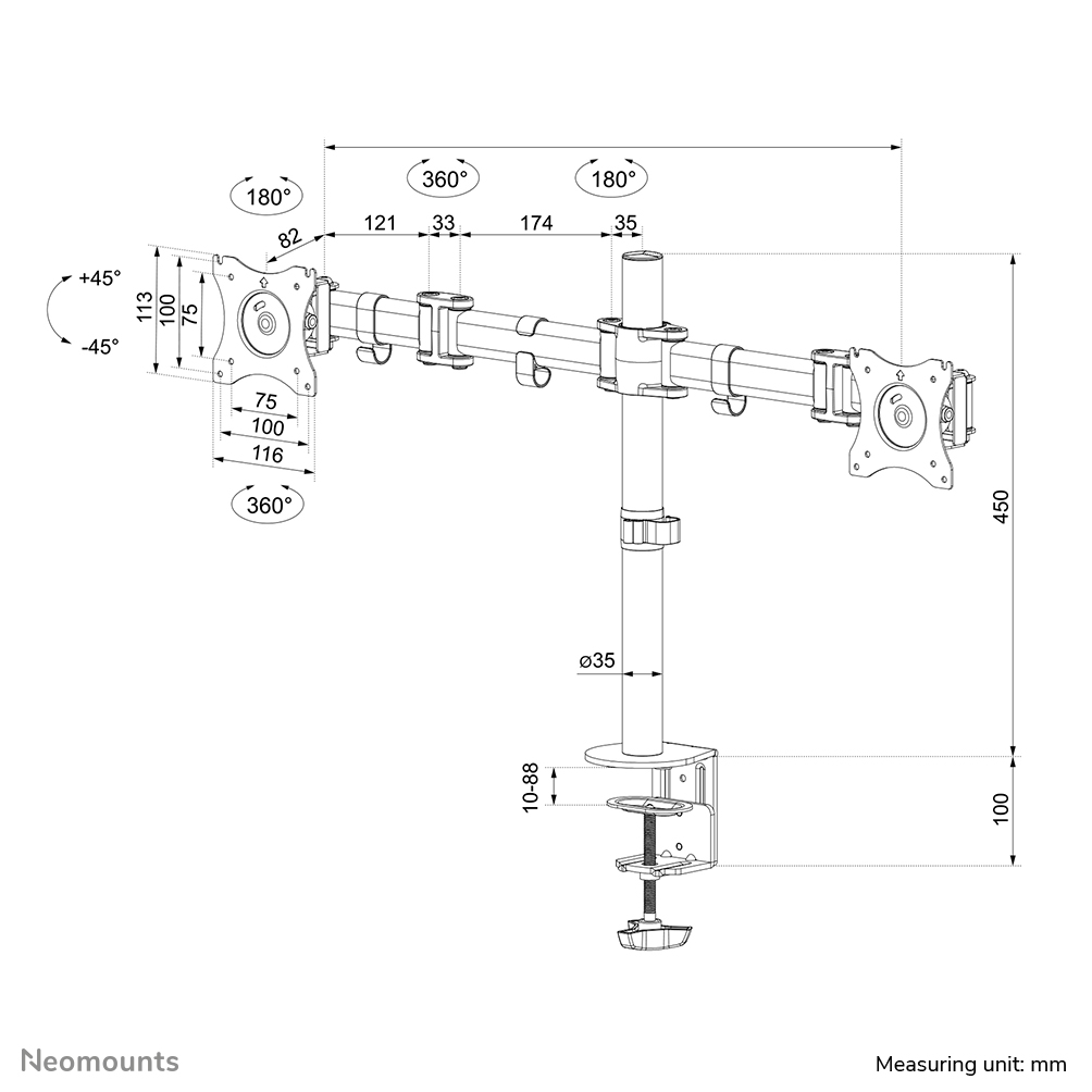 Neomounts NM-D135DSILVER Support d'écran à fixer 10-27"